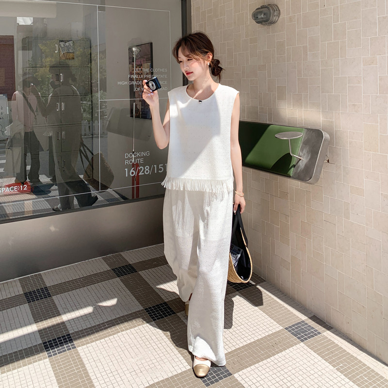 2025夏季新款设计感小众通勤套装女无袖背心上衣显瘦阔腿裤两件套,女装套装/套裙,浙宝128（原290）