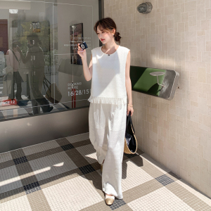 2025夏季新款设计感小众通勤套装女无袖背心上衣显瘦阔腿裤两件套图片