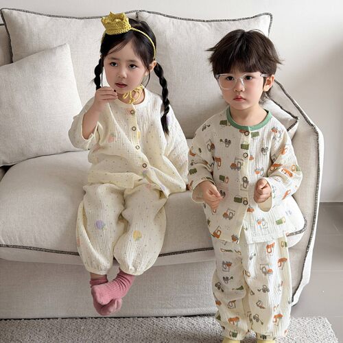 春秋夏季儿童纯棉纱布家居服套装