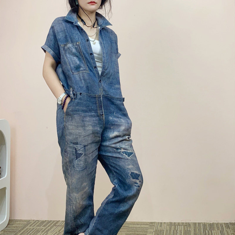 原创数码3D打印牛仔连体短裤女 2023夏季棉麻 重工水洗宽松连体裤怎么样,好用不?