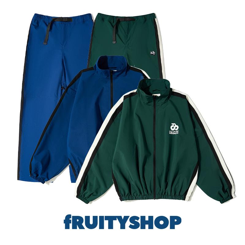 fRUITYSHOP｜90年代拼色BASICLOGO 训练夹克长裤复古时尚套装男
