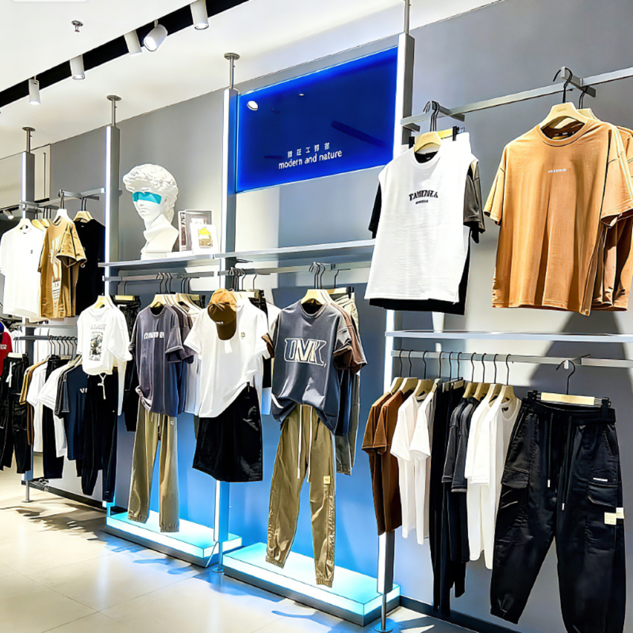 服装展示架陈列货架带灯立柱男装女装店衣服挂架正挂侧挂上墙组合