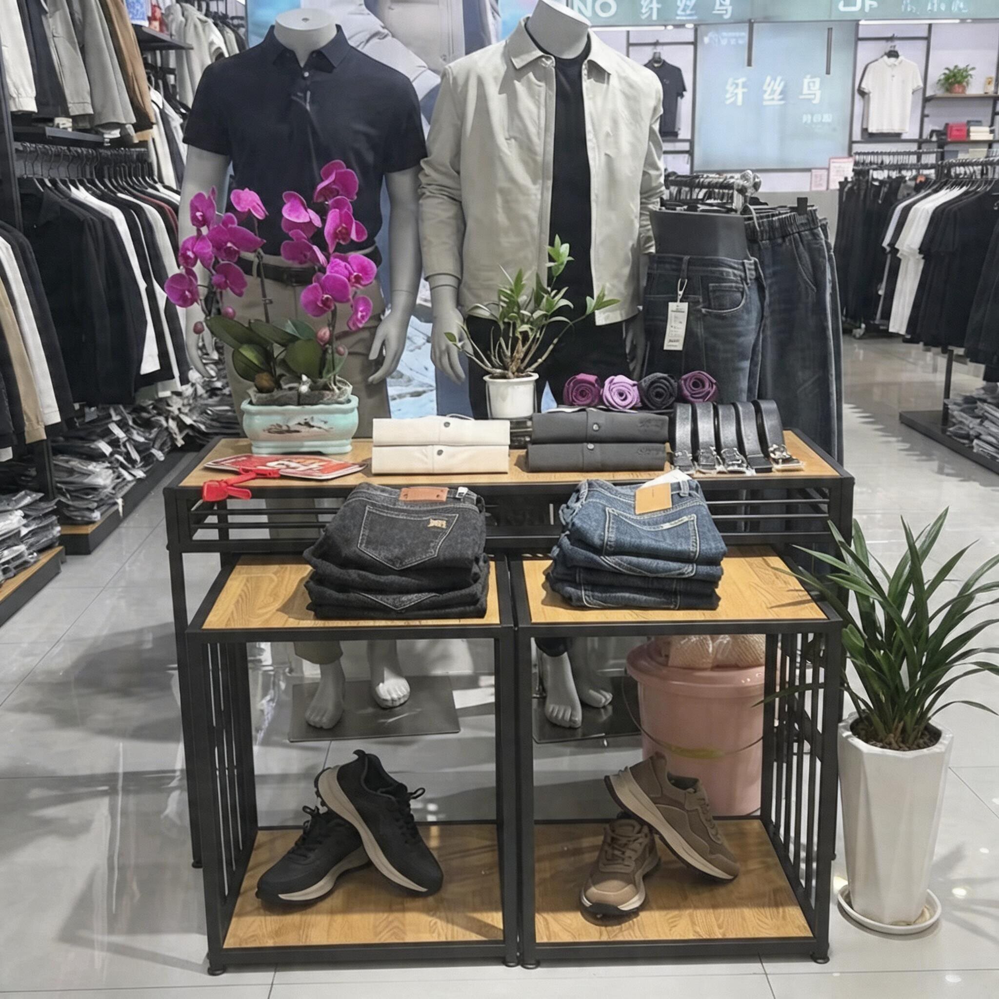 流水台展示台三件套桌子 服装店展示货架中岛台高低桌摆台承重好