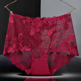 新款安卡拉红蕾丝内裤女士性感镂空纯棉档无痕大码收腹三角裤