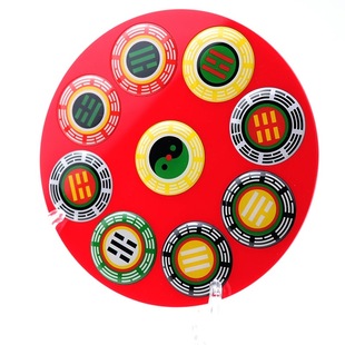 22公分单面五行七彩福卦爻补角盘黄红绿黑白太极图摆件太极墙中黄