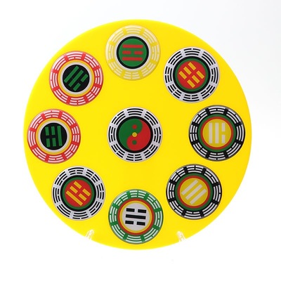 22公分单面五行七彩万字福卦爻补角盘黄红绿黑白太极图摆件太极墙