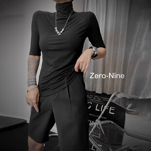 新款 Zeronine蛋爷巨显身材的百搭打底衫女 弹力高领修身短袖T恤3