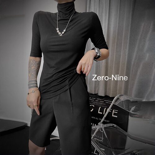 新款 Zeronine蛋爷巨显身材的百搭打底衫女 弹力高领修身短袖T恤3
