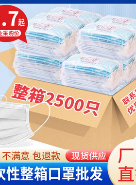 网红款白色一次性批发整箱口罩1600只防尘透气保暖男女