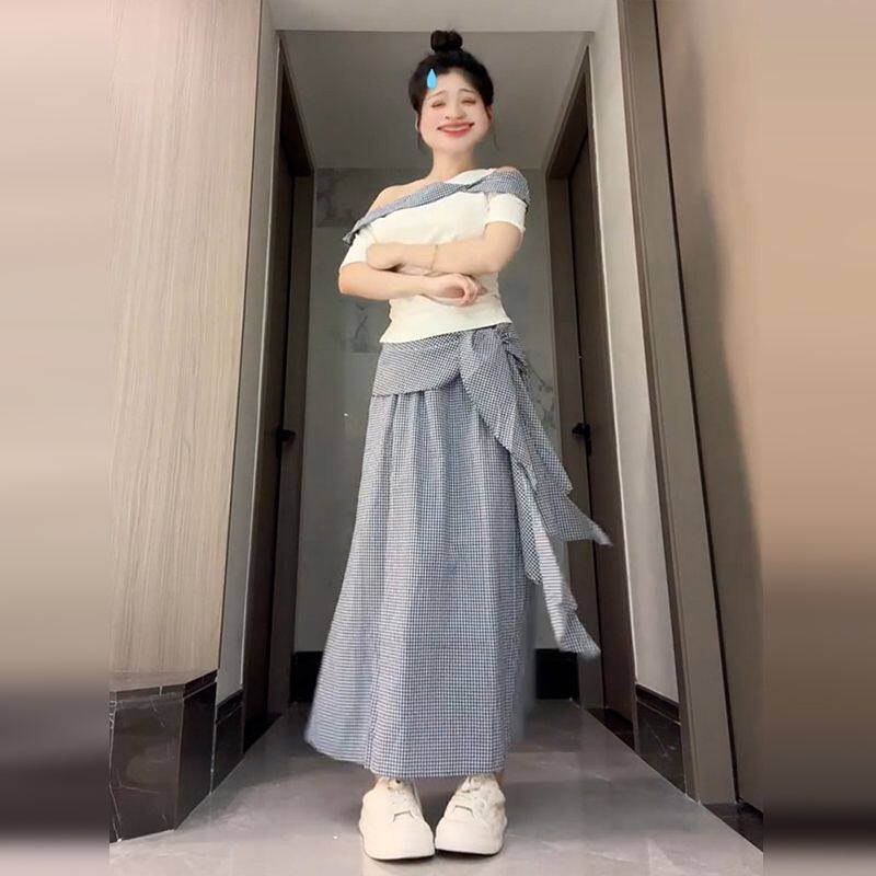 法式格子连衣裙子女夏季2