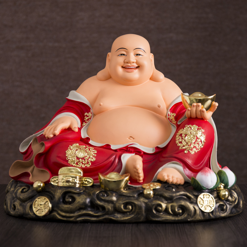 宽体笑佛大肚弥勒佛菩萨摆件居家供奉开业礼品办公室招财笑佛树脂