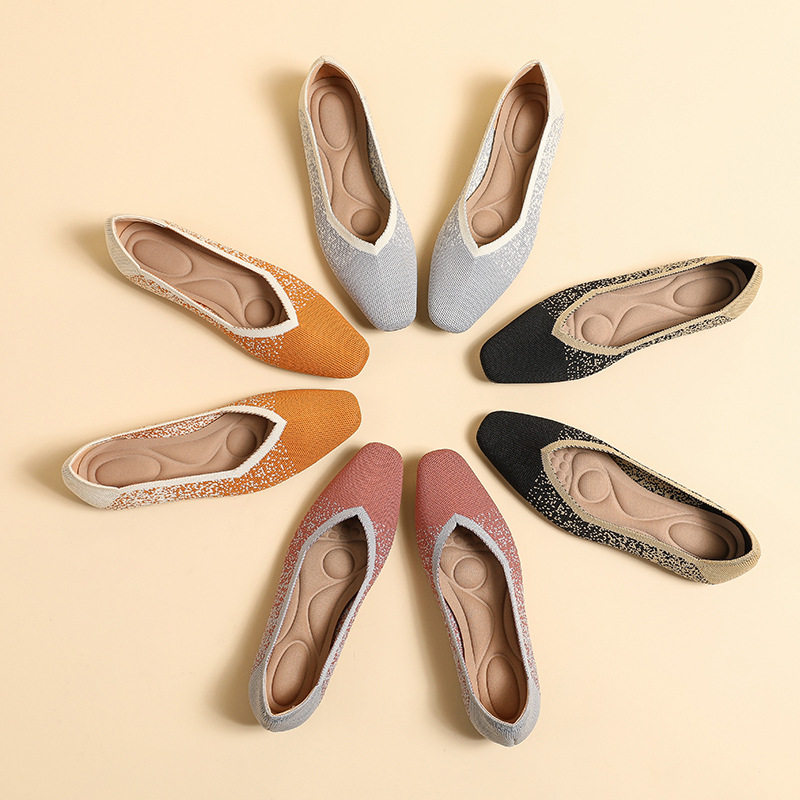 春秋软底蛋卷欧美王妃鞋飞织单鞋豆豆鞋平底瓢鞋女鞋针织方头船鞋