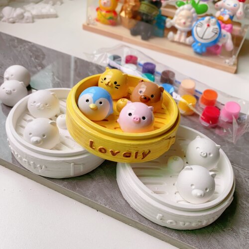 网红迷你石膏娃娃白坯涂色蒸笼手工diy彩绘创意地摊玩具礼物摆件