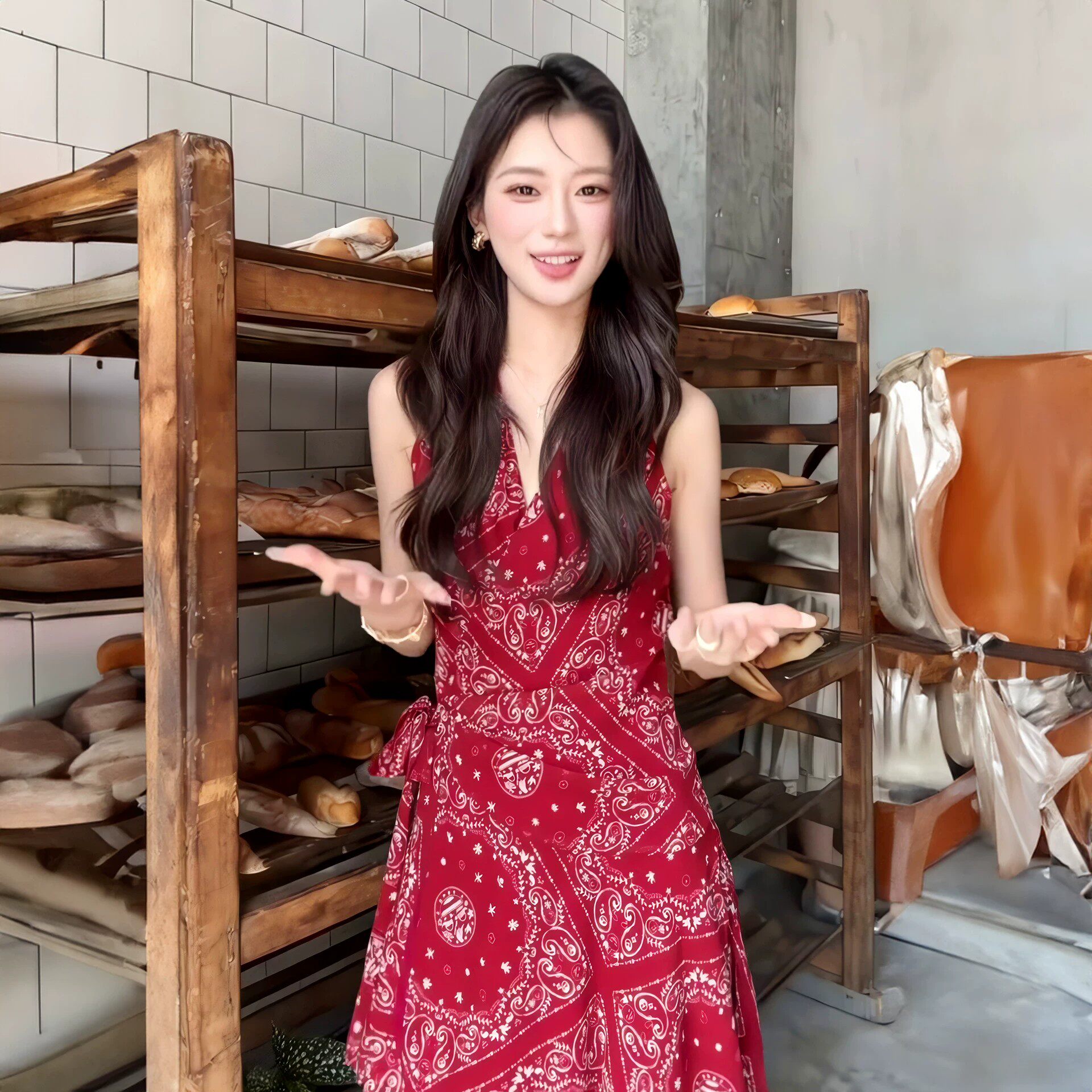 法式红色碎花挂脖吊带连衣裙子女夏季2026新款小个子显瘦气质短裙