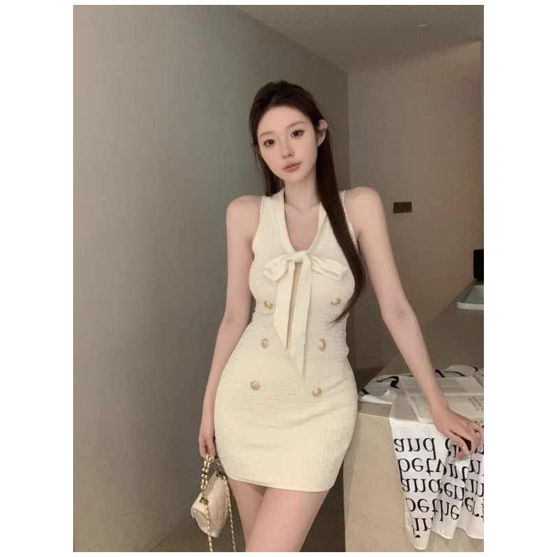 捡漏专柜撤回尾单大牌正品针织连衣裙包臀裙V领无袖露肩背心裙子