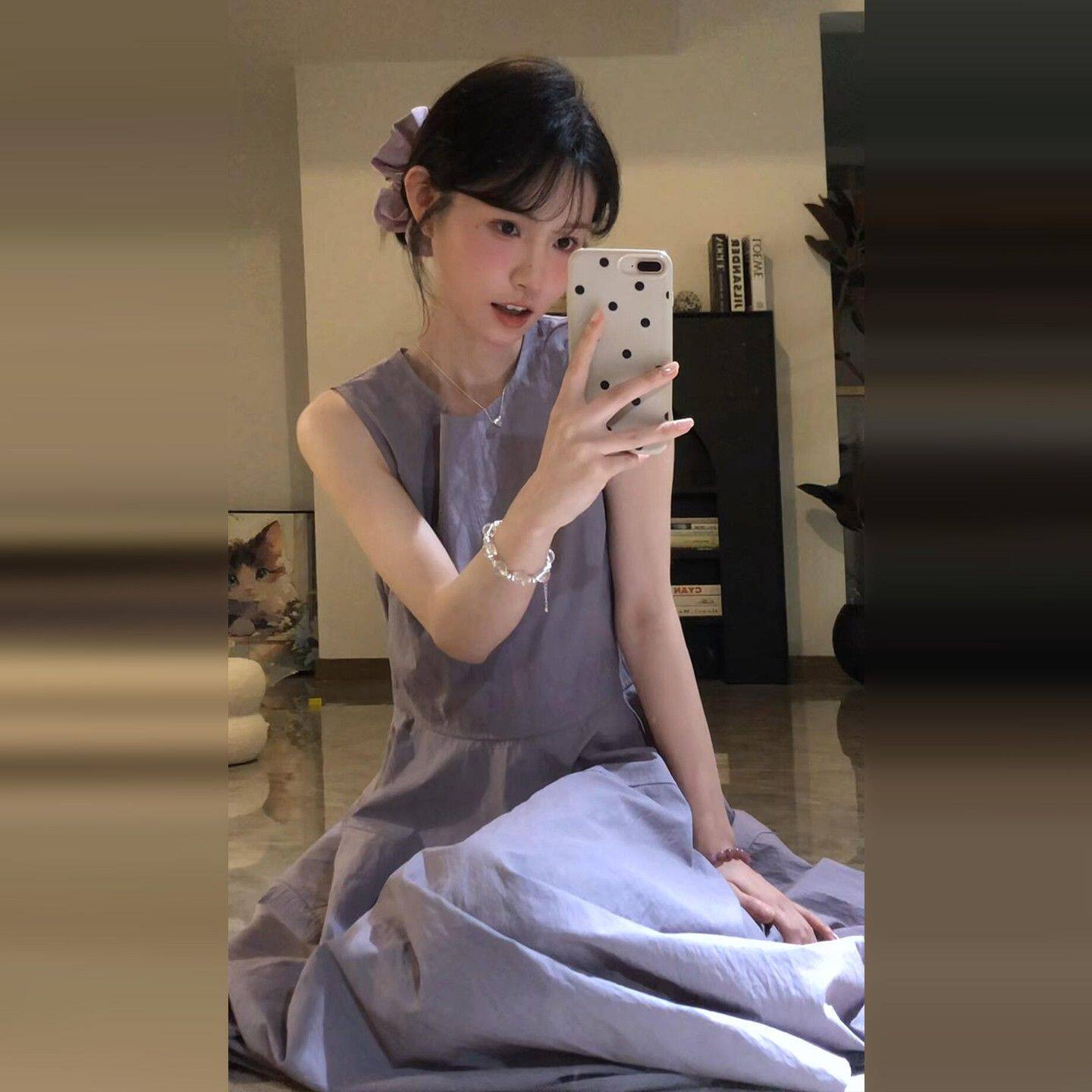法式气质紫色背心连衣裙子女夏季2026新款海边度假高级感收腰长裙