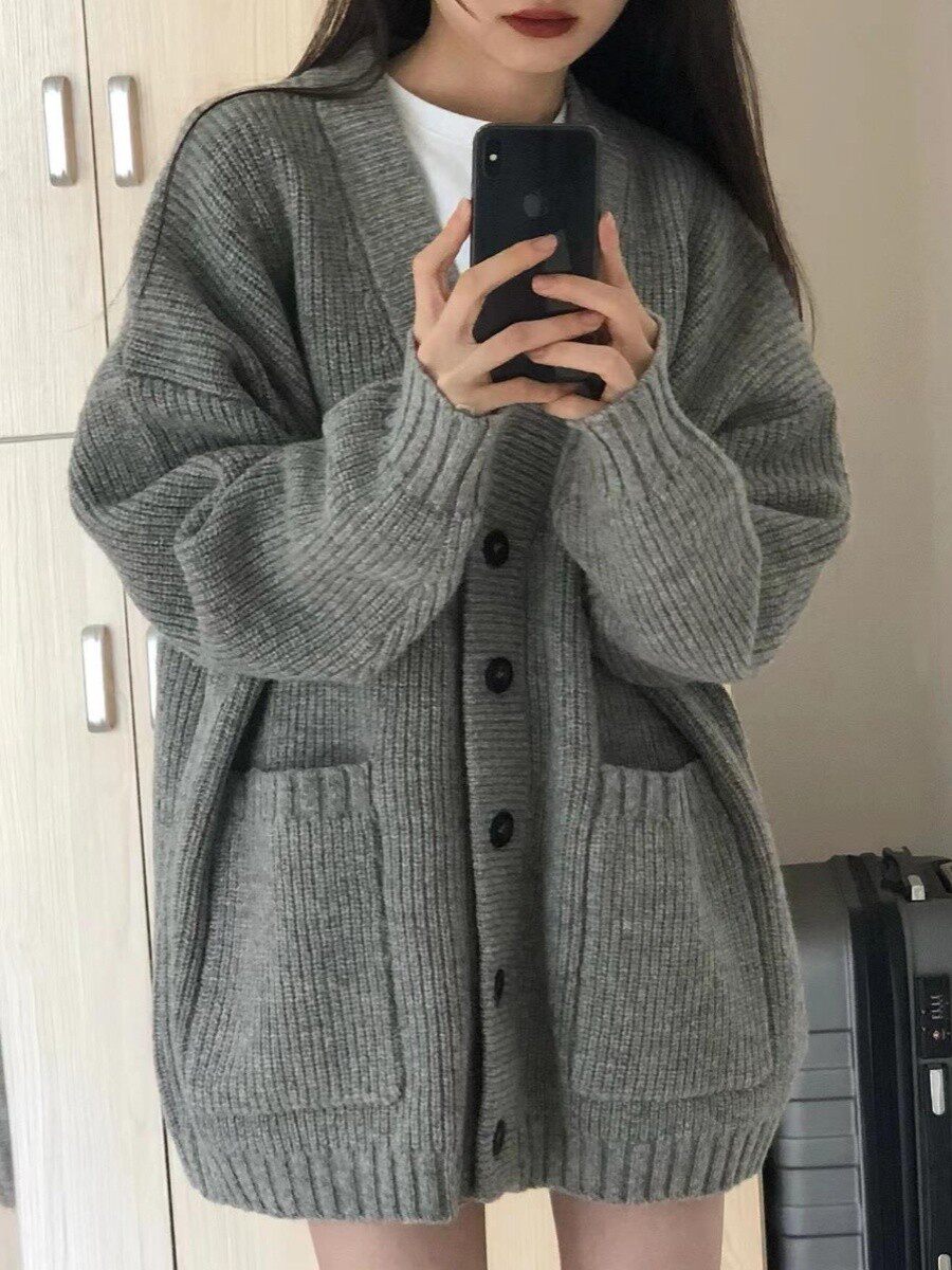 브랜드 할인 여성 의류 카운터 마지막 ??재고 정리 느슨한 겉옷 게으른 스타일 복고풍 부드러운 밀랍 두꺼운 니트 가디건