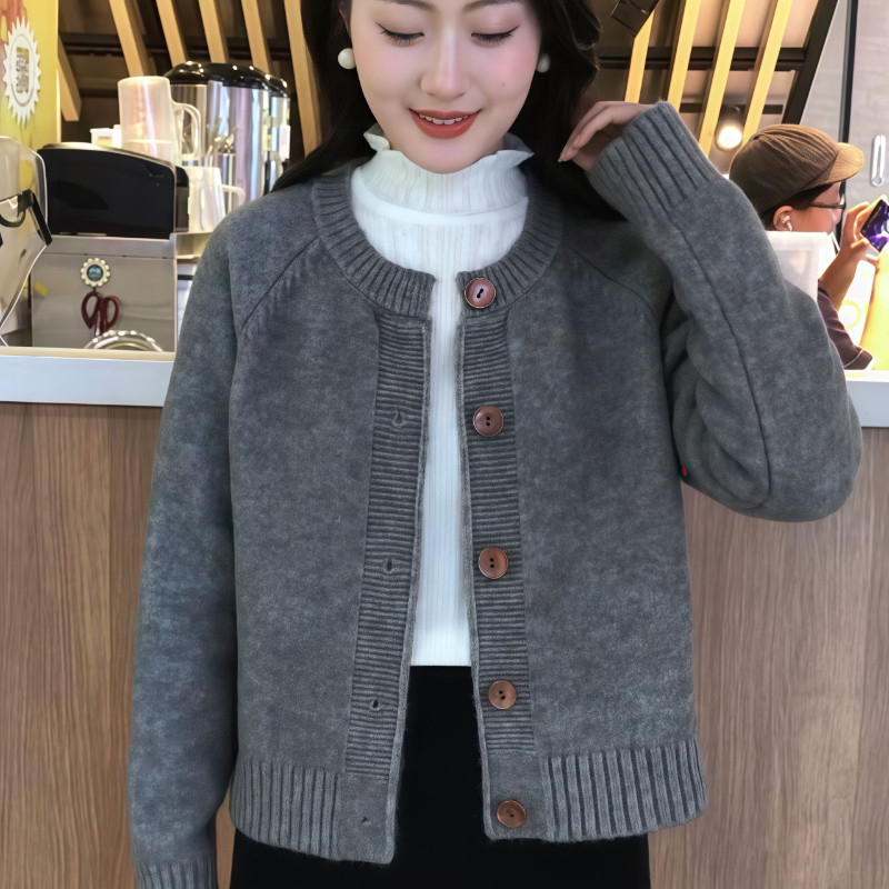 【北极绒洗水】韩版慵懒风时尚毛衣外套女秋冬针织衫上衣