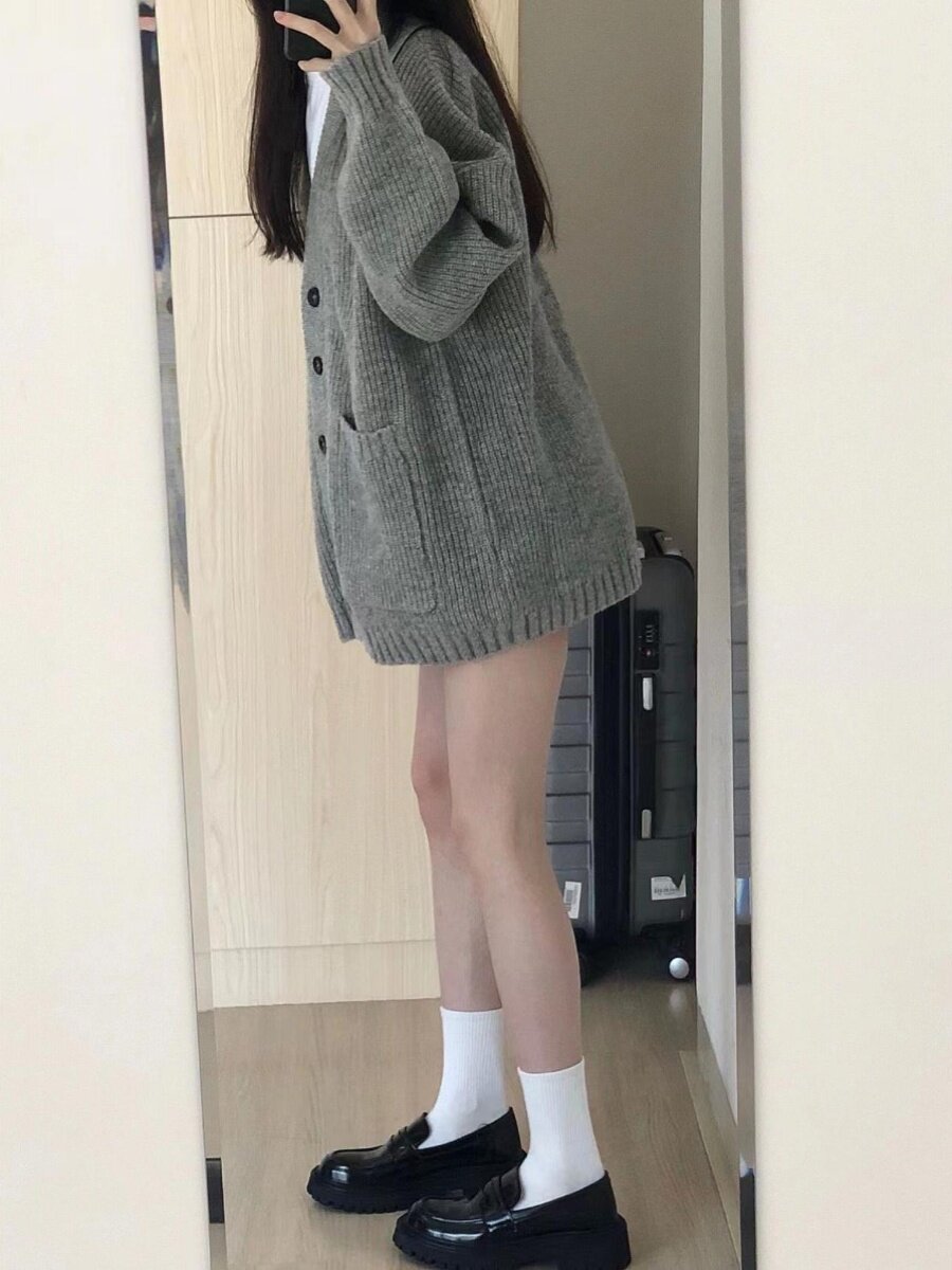 브랜드 할인 여성 의류 카운터 마지막 ??재고 정리 느슨한 겉옷 게으른 스타일 복고풍 부드러운 밀랍 두꺼운 니트 가디건