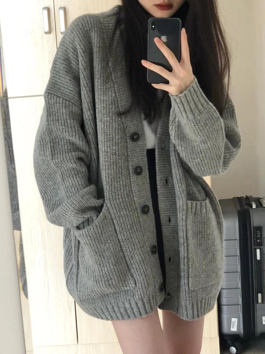 브랜드 할인 여성 의류 카운터 마지막 ??재고 정리 느슨한 겉옷 게으른 스타일 복고풍 부드러운 밀랍 두꺼운 니트 가디건