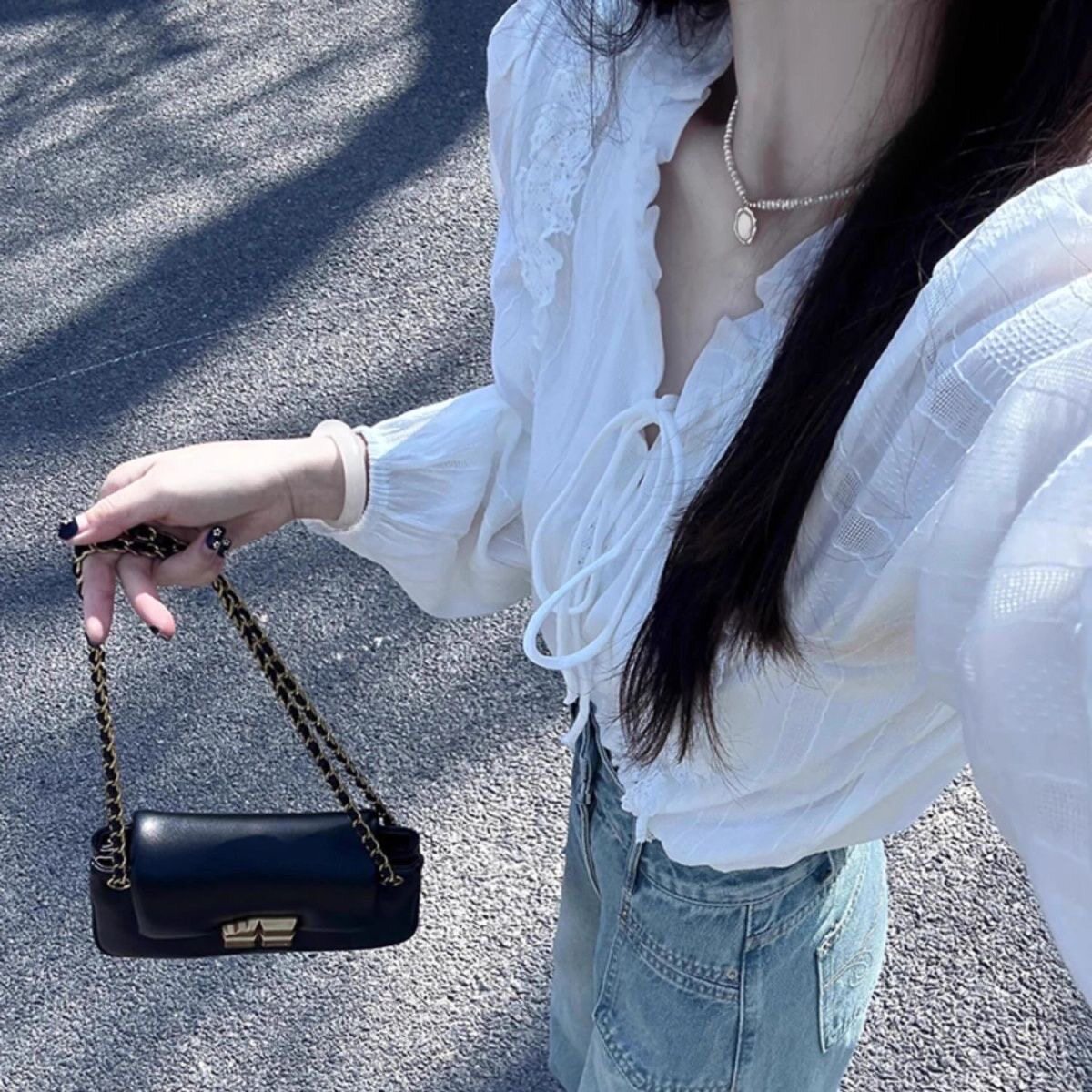 品牌折扣女装专柜撤柜宽松白色系带衬衫上衣花边v领泡泡短袖衬衣