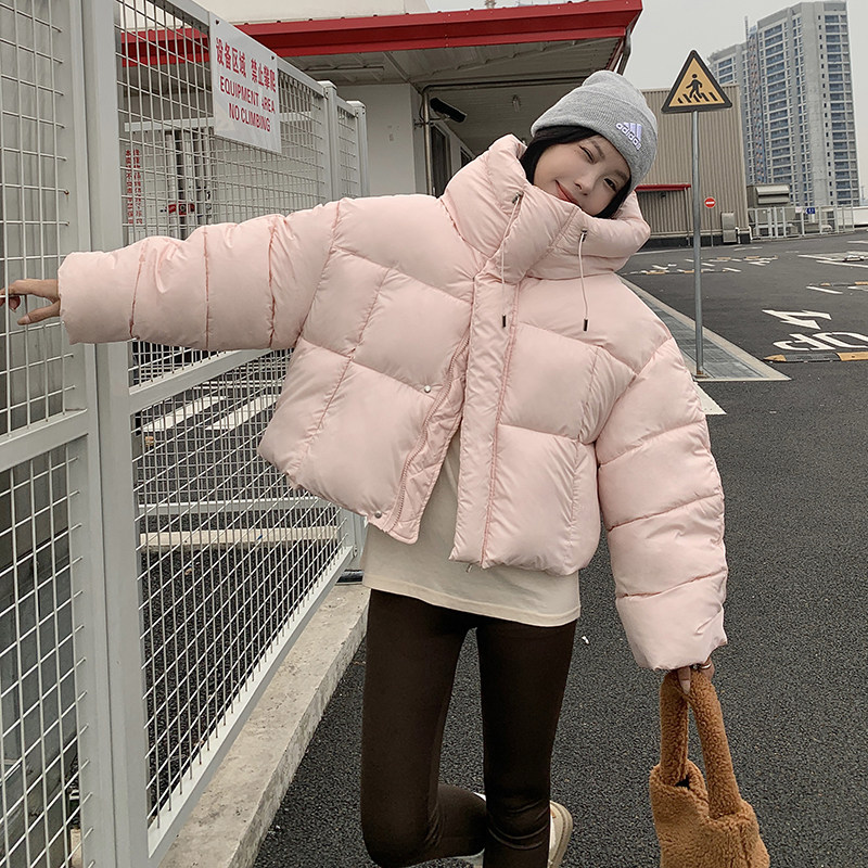 纯色短款连帽羽绒棉服女冬韩版时尚棉衣小个子面包服现货款