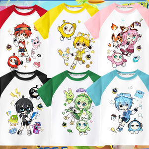 蛋仔派对艾比卡通印花夏季新款插肩短袖T恤纯棉男女童休闲上衣潮