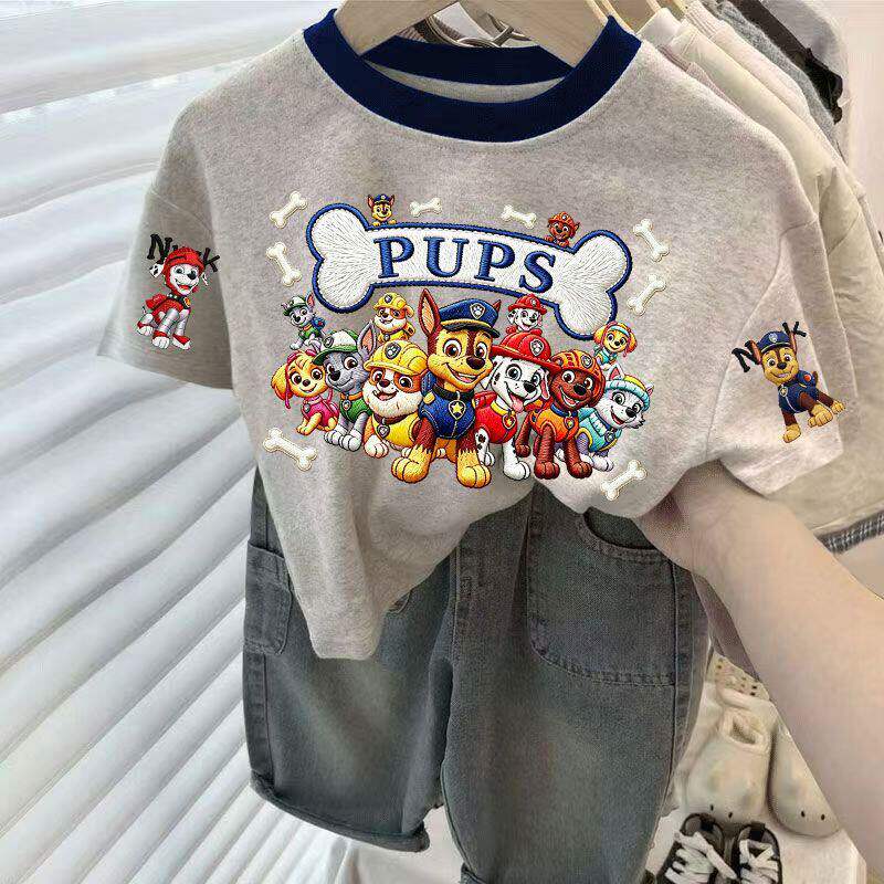 夏季新款卡通汪汪队纯棉短袖T恤中大小男童宝宝百搭宽松童装上衣t