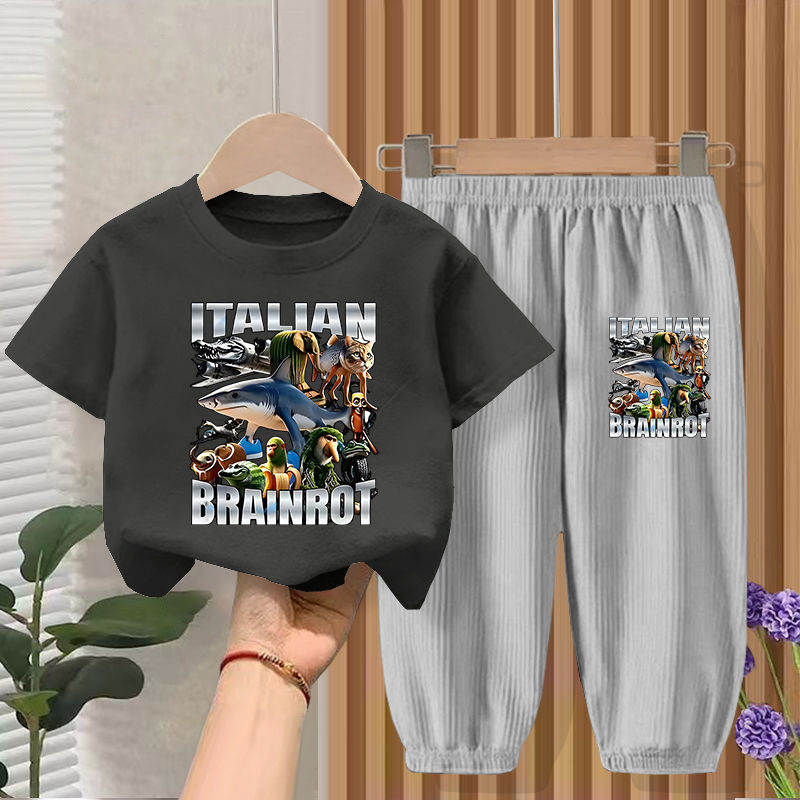 男童100%純棉T恤套裝25夏