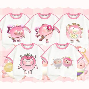 中大童洋气上衣 纯棉T恤夏季 蛋仔草莓dongdong羊2026新款 插肩袖
