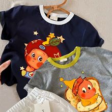 韩系穿搭卡通星星人撞色短袖T恤男女童夏季宝宝ins风时髦纯棉上衣