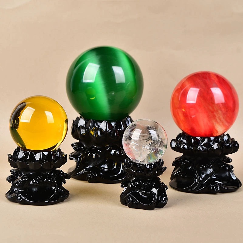 莲花底座树脂水晶球座黑色荷花球托展示座客厅装饰工艺品摆件