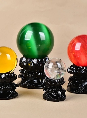 莲花底座树脂水晶球座黑色荷花球托展示座客厅装饰工艺品摆件