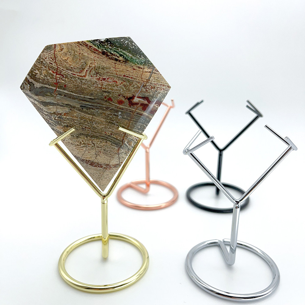菱形架水晶矿标底座原石片展示架金属电镀工艺