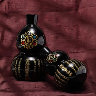 心经黑耀石六字真言葫芦摆件家居饰品送财福禄吉祥门店风水送礼品