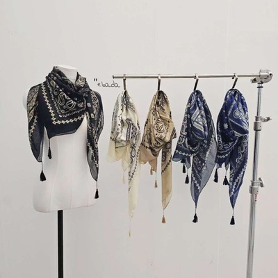 围巾ebada韩国东大门代购简约春新款百搭气质条纹款流苏披肩100cm