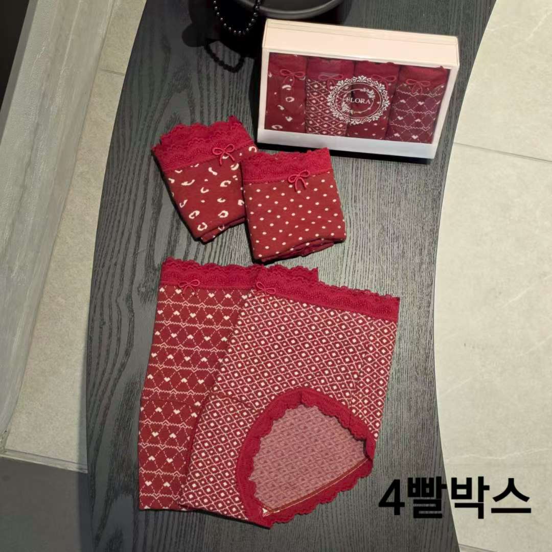 内裤Flora 女士均码韩国东大门代购 红色 4条一组