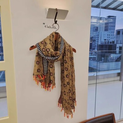 碎花纯棉 围巾2025春新款东大门代购百搭保暖装饰彩色拼色流苏款