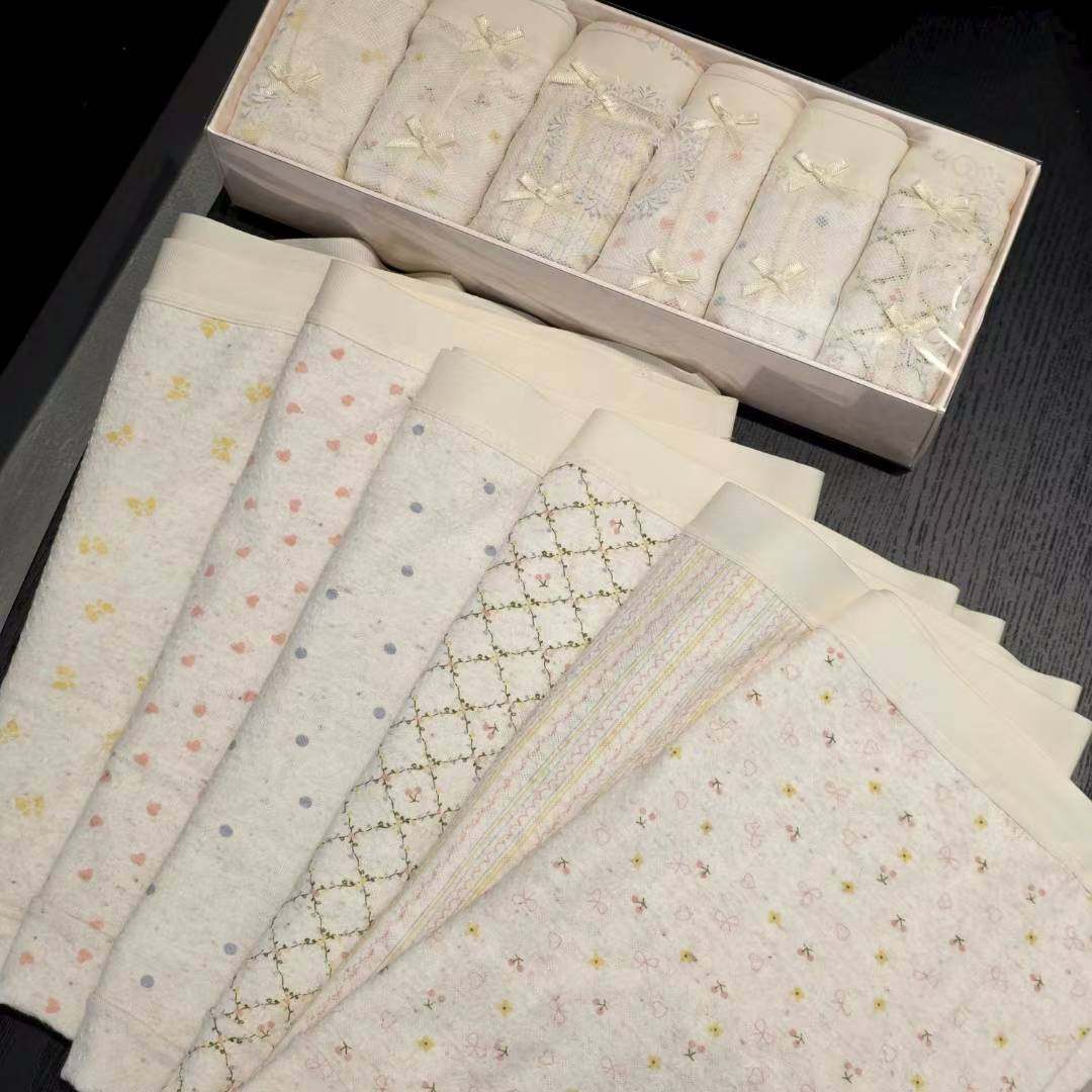 内裤Flora 女士均码韩国东大门代购 红色 蝴蝶结图案 6条一组