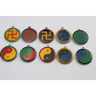 江氏3公分铜双面吊坠 一面万字符一面阴阳鱼太极八卦图项链挂吊坠