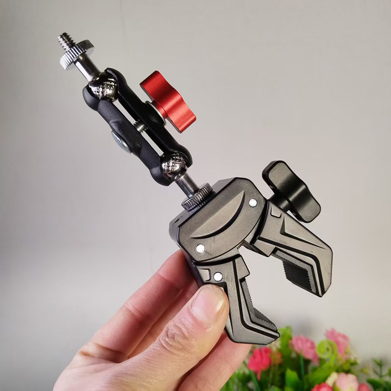 新款加厚蟹钳夹360度豌豆夹1/4英制螺丝三脚架配件圆管固定夹支架