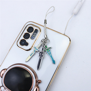 动漫刀剑神域手机绳桐人钥匙扣阐释者挂绳白细黑剑挂链武器包挂件