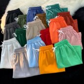 夏季 纯色简约小清新男潮宽松沙滩裤 休闲运动五分中裤 24色短裤 大码