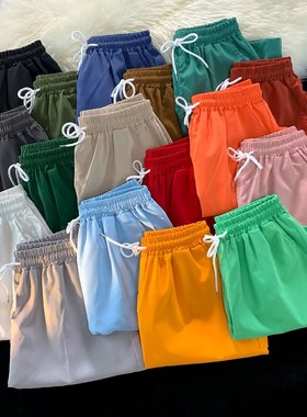 24色短裤夏季纯色简约小清新男潮宽松沙滩裤休闲运动五分中裤大码