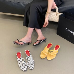 波点拖鞋女外穿配裙子夏季高跟凉拖法式增高沙滩外出拖鞋女式时尚