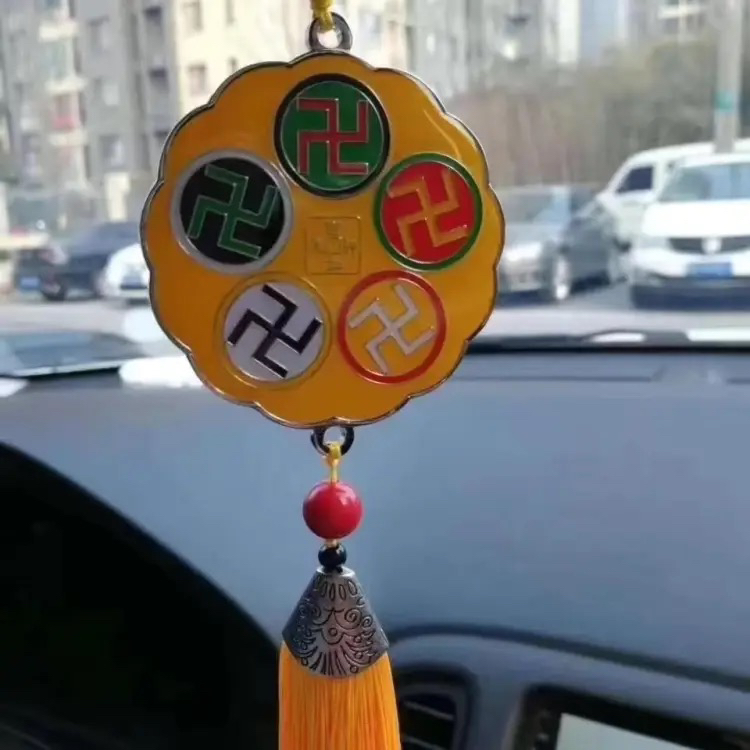 黄铜太极图五龙通关车挂双面万字符朱砂车牌号门牌进错门手工烤漆