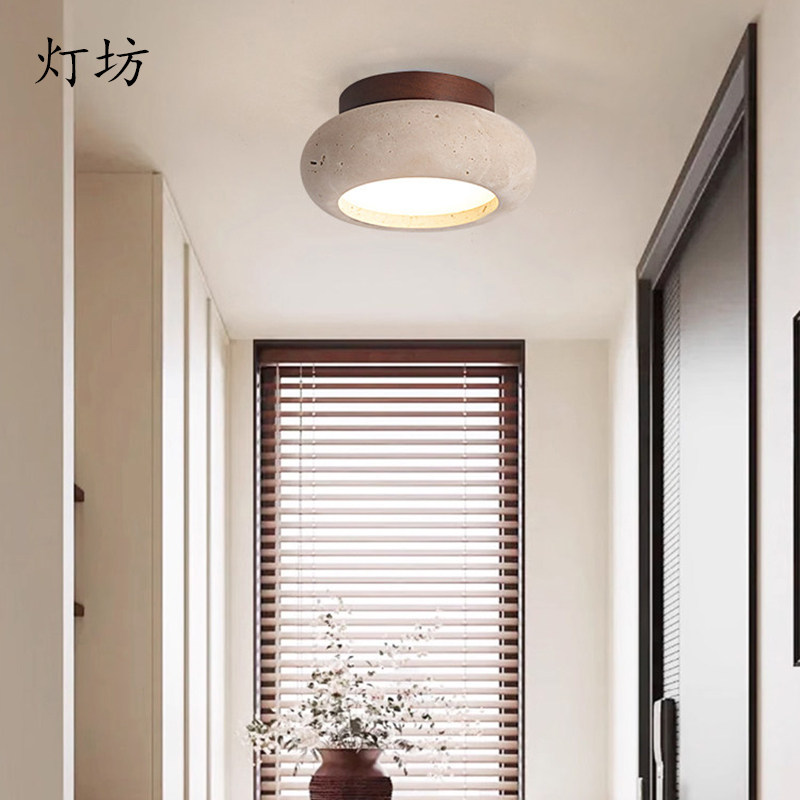灯坊侘寂风黄洞石过道灯复古奶油风简约吸顶灯阳台走廊玄关小灯
