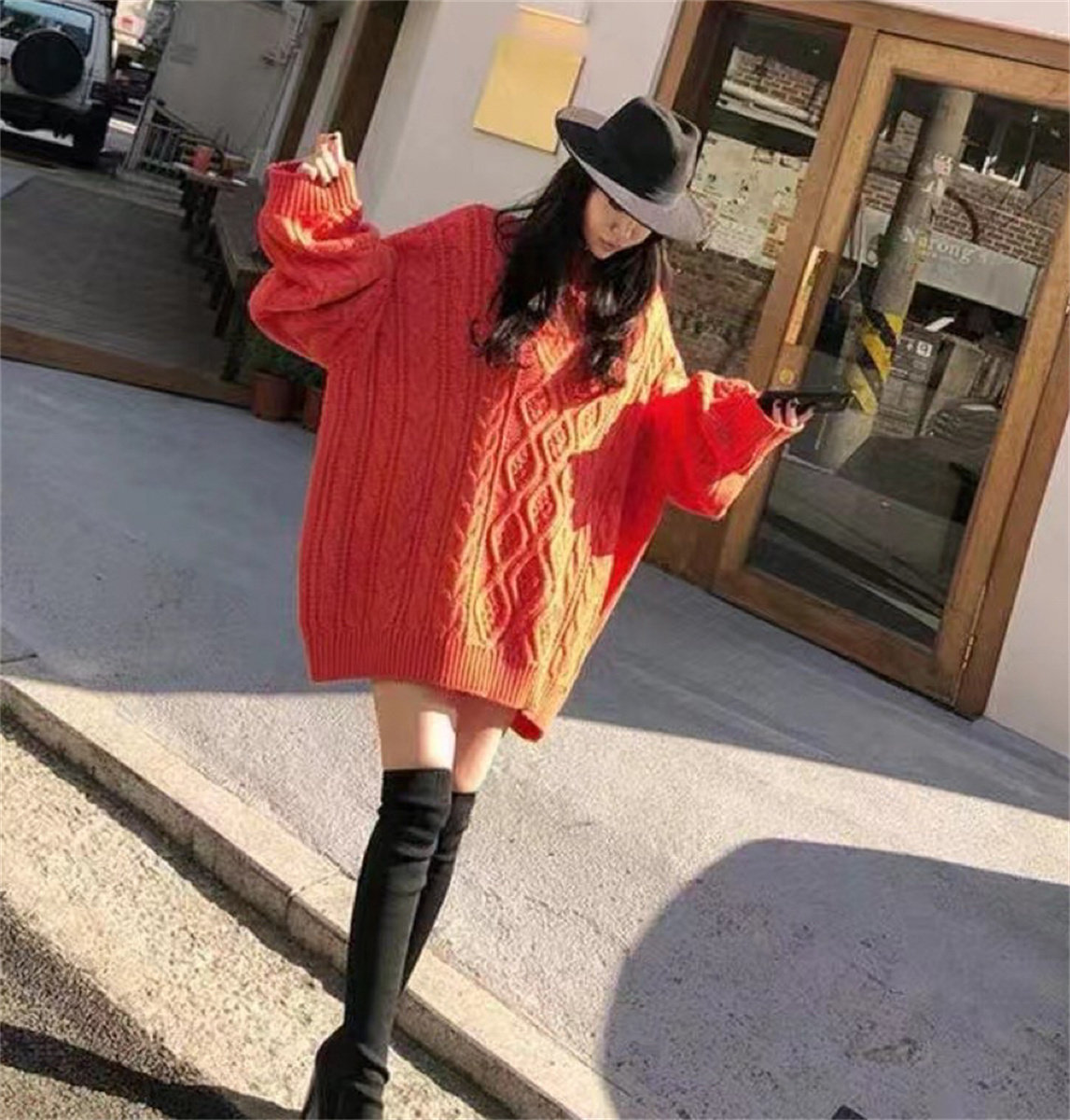 加厚！慵懒风复古宽松灰色麻花毛衣外套女学生秋冬百搭针织衫上衣