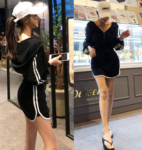 T恤两件套潮 清纯包臀时尚 休闲运动短裙炸街套装 夏女 学生防晒长袖