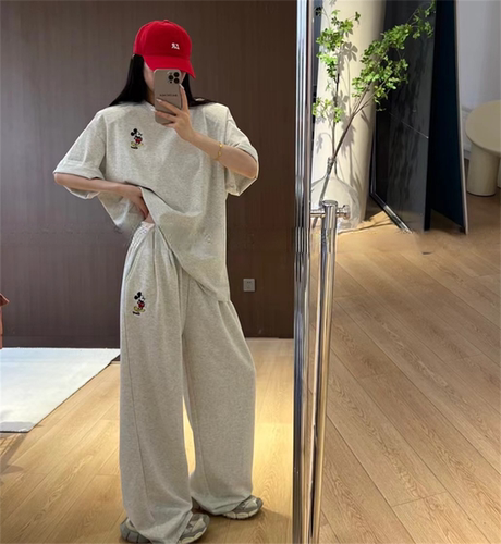 休闲宽松运动裤短袖阔腿裤两件套